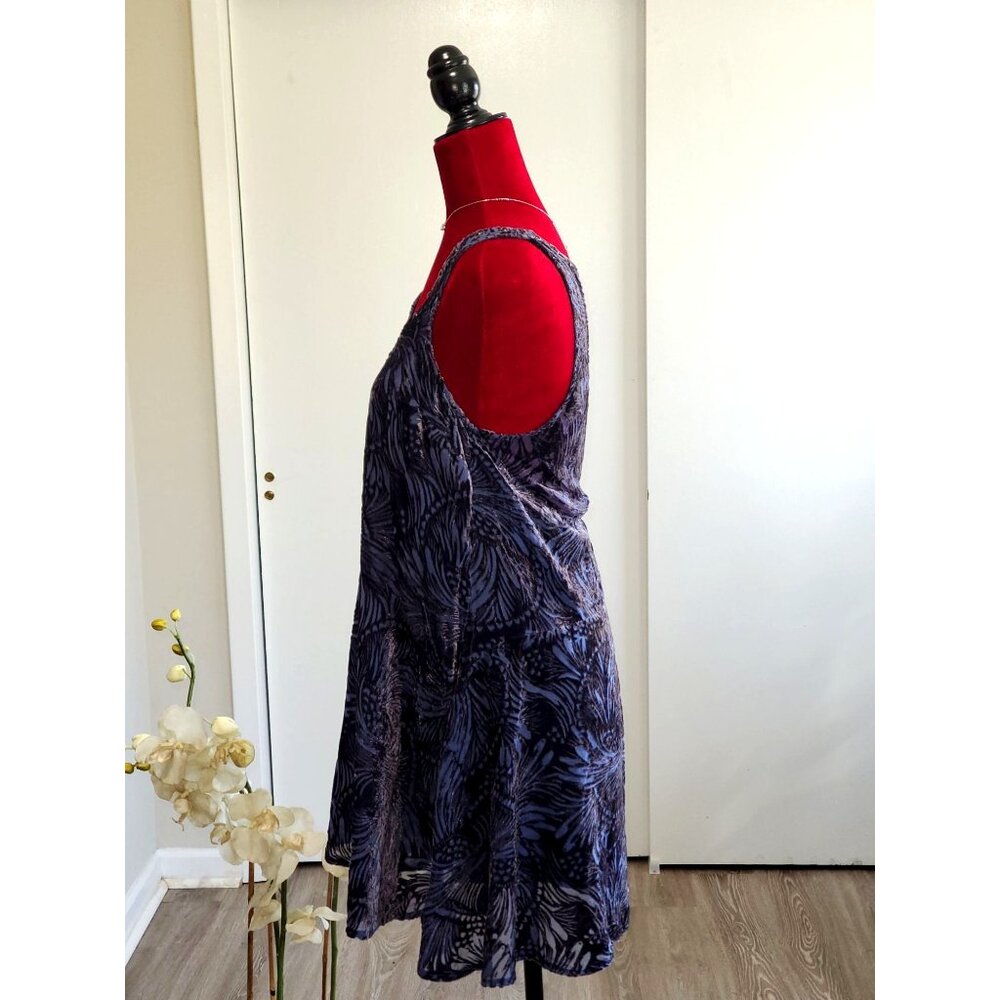 Free People Ellie Burnout Blue Velvet Sleeveless Boho Mini Dress Sz S 1284 - Picture 5 of 10